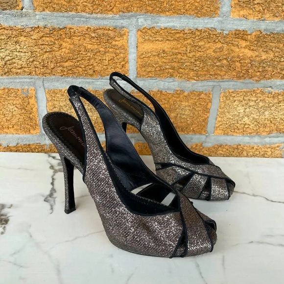 Jean Michel Cazabat Copper Sparkle Slingback Heels - Picture 1 of 12